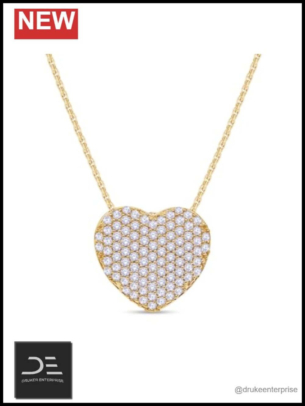 14k Yellow Gold Over Sterling Silver Heart Pendant Necklace with Cubic